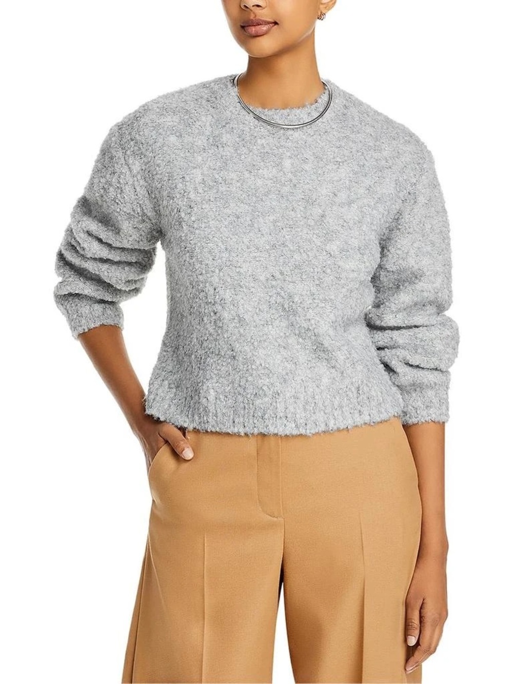 Bella Dahl Light Gray Crewneck Slouchy Sweater Size Medium Wool Heather Stone